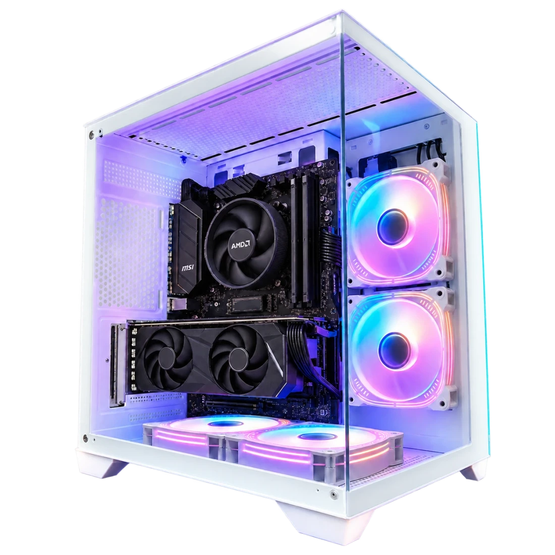 M&M Build 7600 — ilustração do computador montado com iluminação ligada