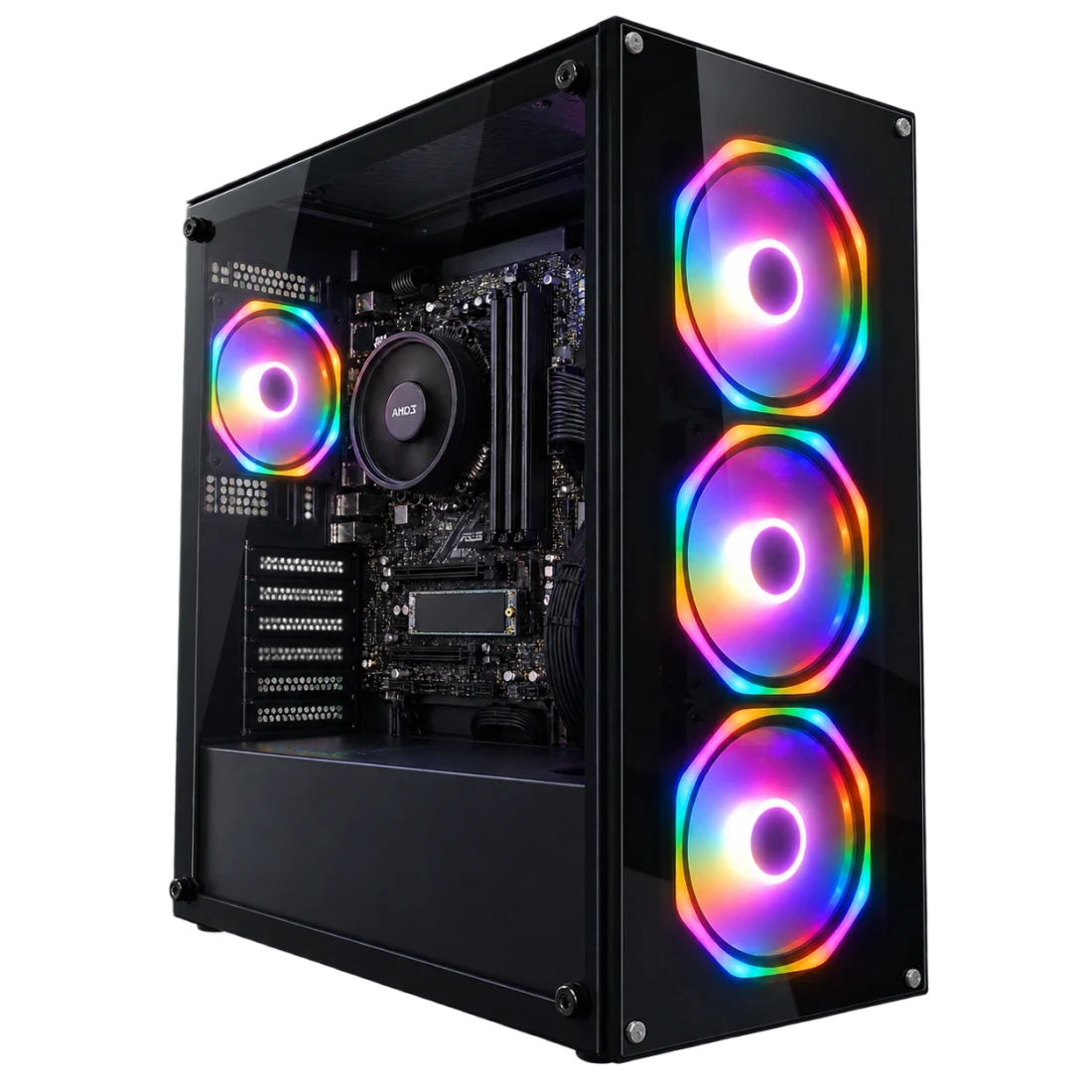 M&M Work 5600GT — ilustração do computador montado com iluminação ligada